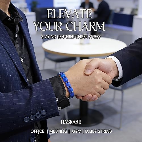 Miniatura 2 de HASKARE Mens Jewelry Beads Crystal Bracelet for Men, Energy Bead Bracelets Healing Stone Lapis Lazuli Bracelet, Real Blue Gemstone Protection