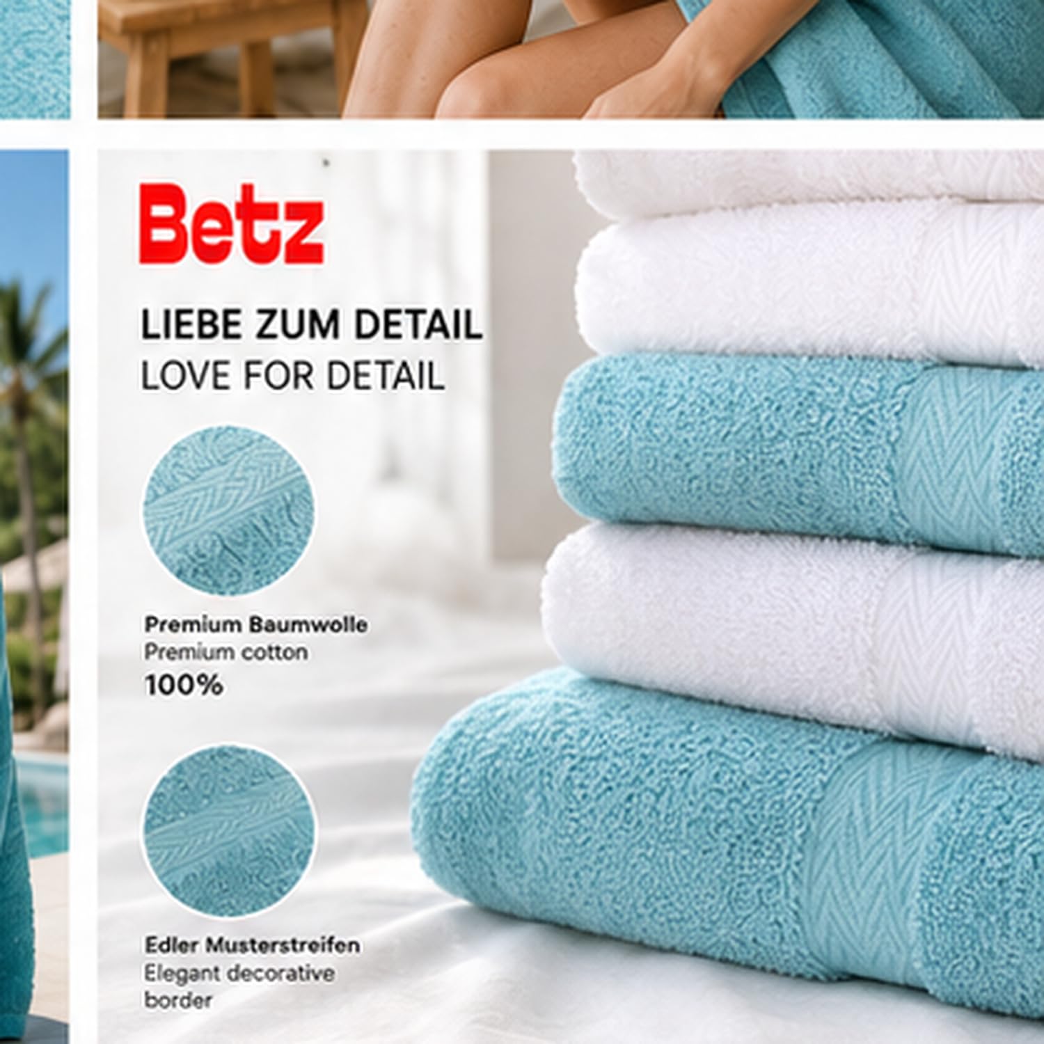 Betz 12-częściowy zestaw ręczników premium 100% bawełna 2 ręczniki kąpielowe 4 ręczniki do rąk 2 ręczniki dla gości 2 ręczniki do rąk 2 rękawice do mycia kolor biały/ocean