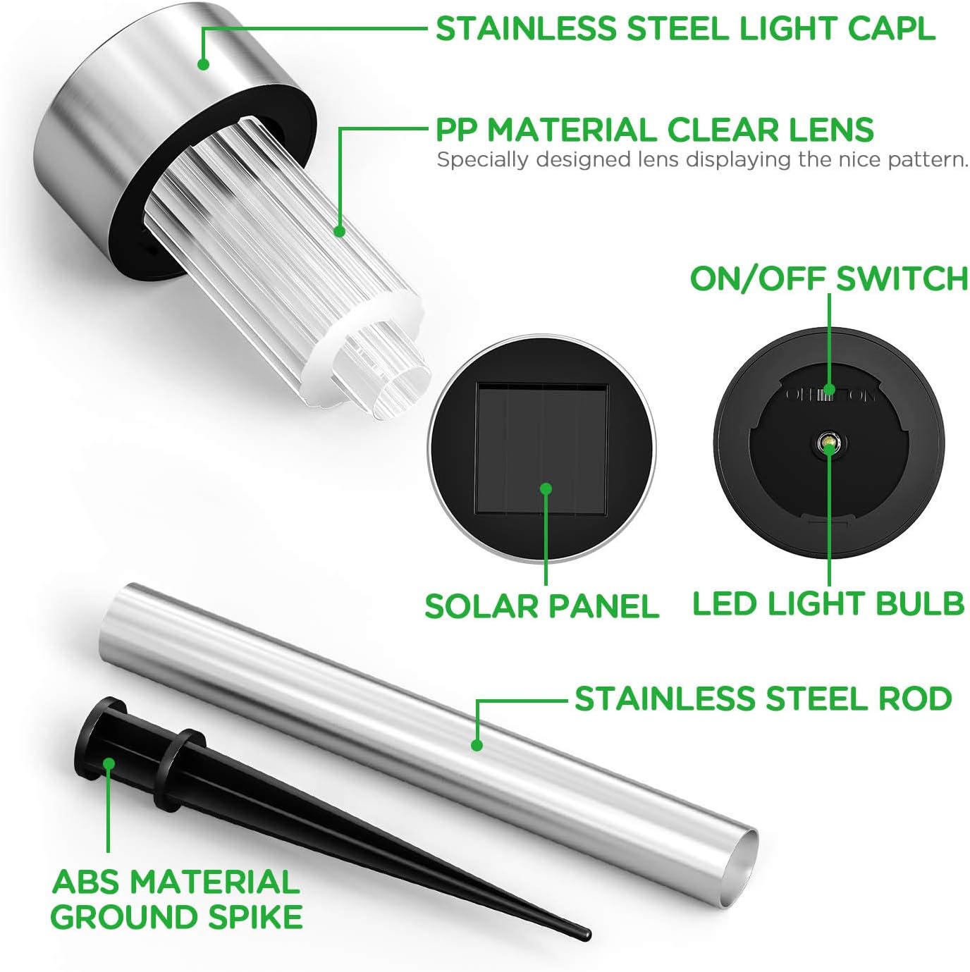 KOOPER 12Pack Solar Lights Outdoor, Stainless Steel Solar Pathway Lights Outdoor - Waterproof, LED Landscape Lighting Solar Powered Outdoor Lights for Pathway Patio Yard & Lawn-Cool White