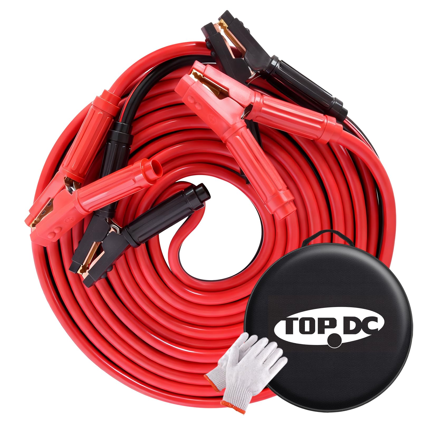 TOPDC Cavi jumper resistenti, calibro 0, 1000 Amp, cavi di avviamento per batteria auto, resistenti cavi calibro 2/0 per camion diesel, con custodia, guanti