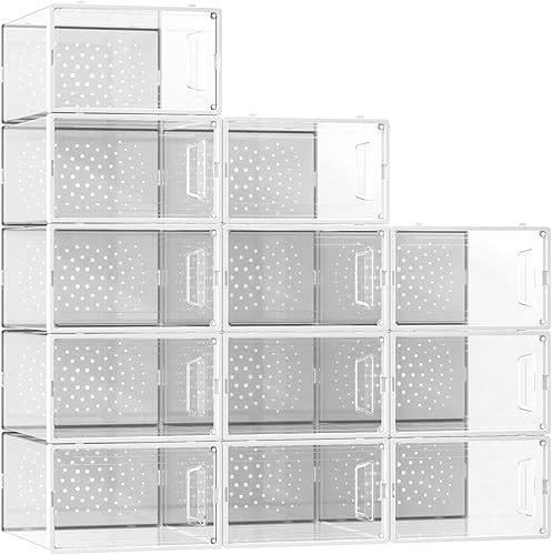 UPFOICXJ Cajas de zapatos de plástico transparente apilables paquete de 12 organizadores de zapatos para armario contenedores modulares de