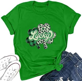 St. Patricks Day Shirts for Women Shamrock Lucky Clover Graphic Tshirt