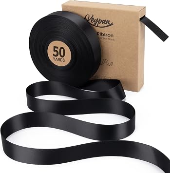 Keypan Black Satin Ribbon 1 Inch x 50 Yards Double-Faced Thin Hair Ribbons for Gift Wrapping Paper Bows Hair Wedding Invitations DIY Crafts