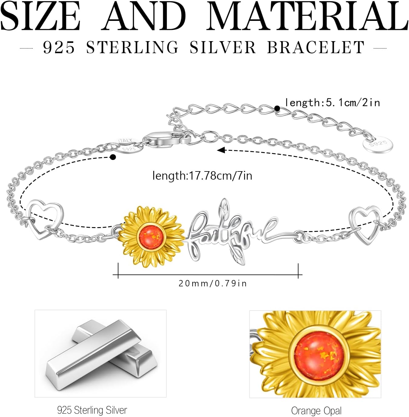 Cuoka Faith Bracelet 925 Sterling Silver Sunflower You Are My Sunshine Faith Bracelets Christian Religious Jewelry Gifts for Women