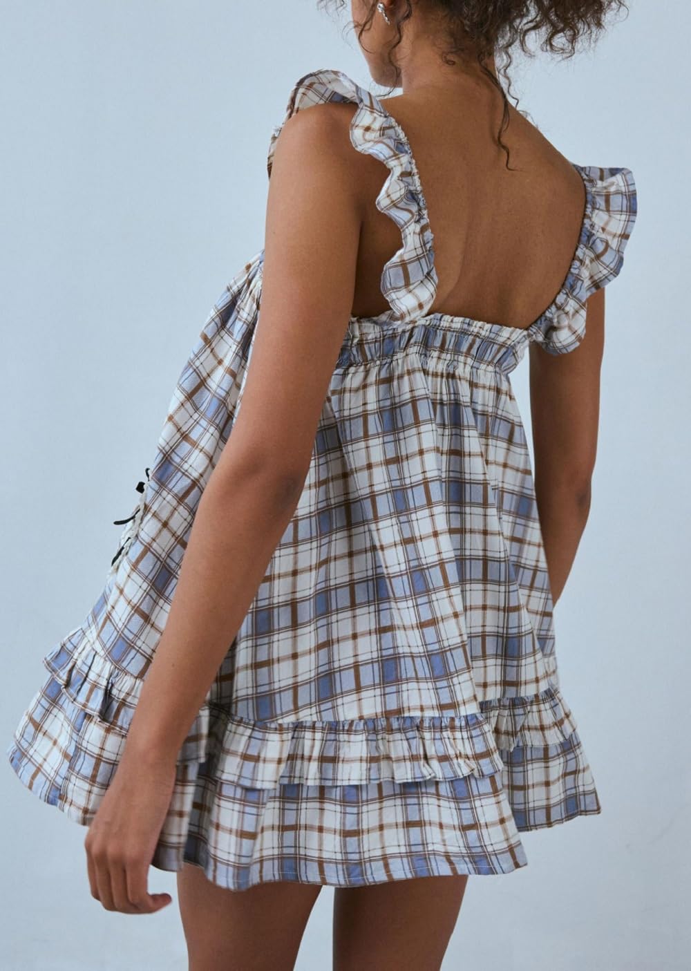 Women Valentine's Day Babydoll Dress Bow Tie Embellished Fly Sleeve Dresses A-Line Ruffle Flowy Short Dress - Image 4