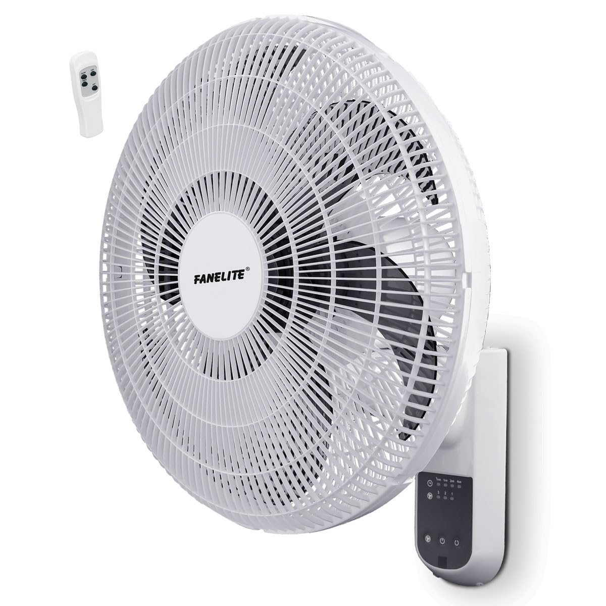 Fanelite - Ventilateur mural W1670-RPG - Diamètre 40 cm - 3 vitesses - Avec télécommande - Minuterie - Grille et hélice plastiques - Oscillant ou fixe - Installation facile - Silencieux