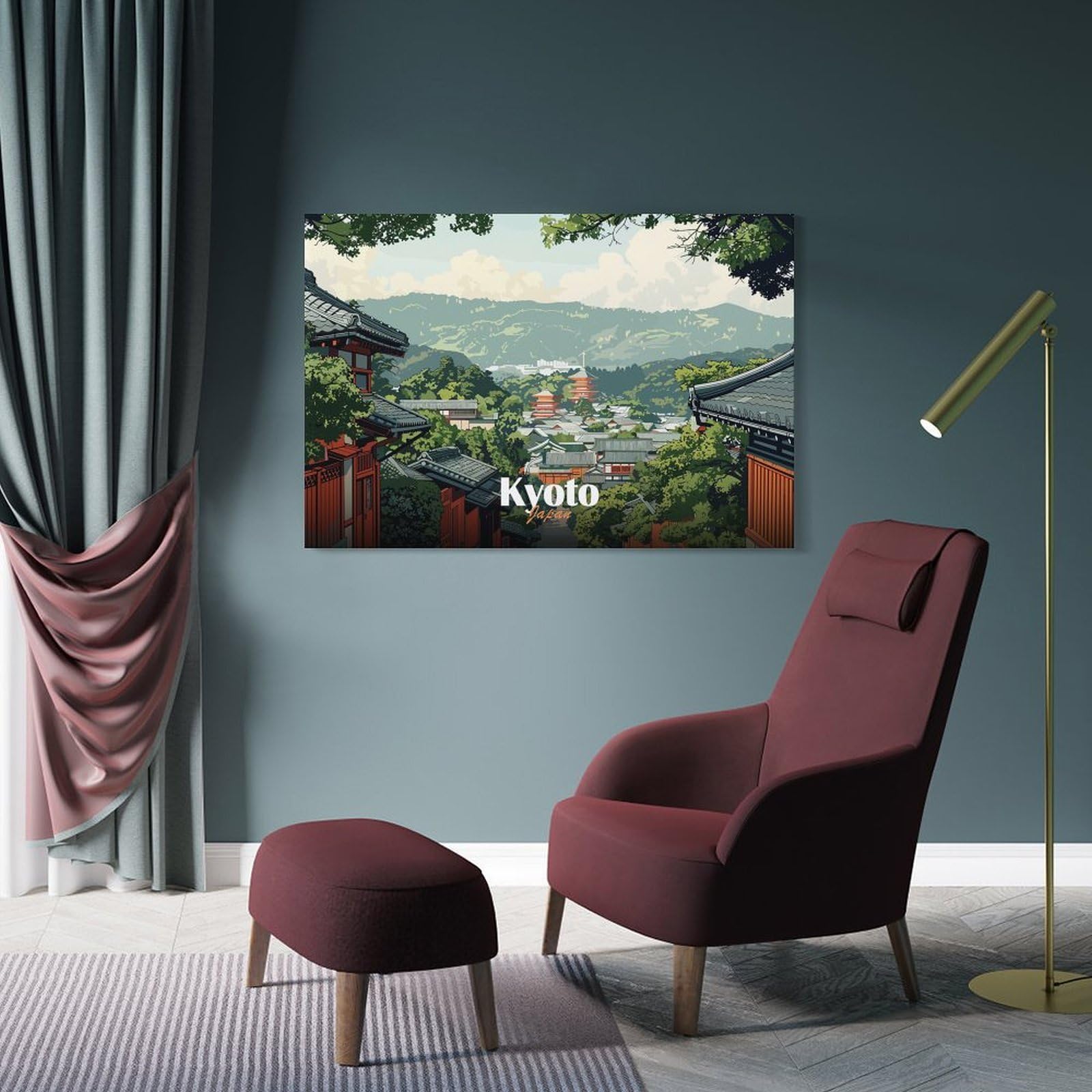 Junmoney Frame-Style-23 Canvas Wall Art Kyoto Japan Cityscape, 12X18inch(30X45cm), For Lounge Decor, Bedroom Walls Or Flats, Eye Catching Artwork For Blank Walls