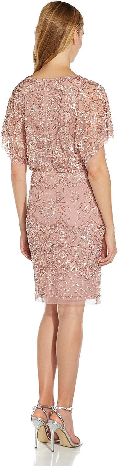 Adrianna Papell Women's Beaded Mesh Blouson Dress