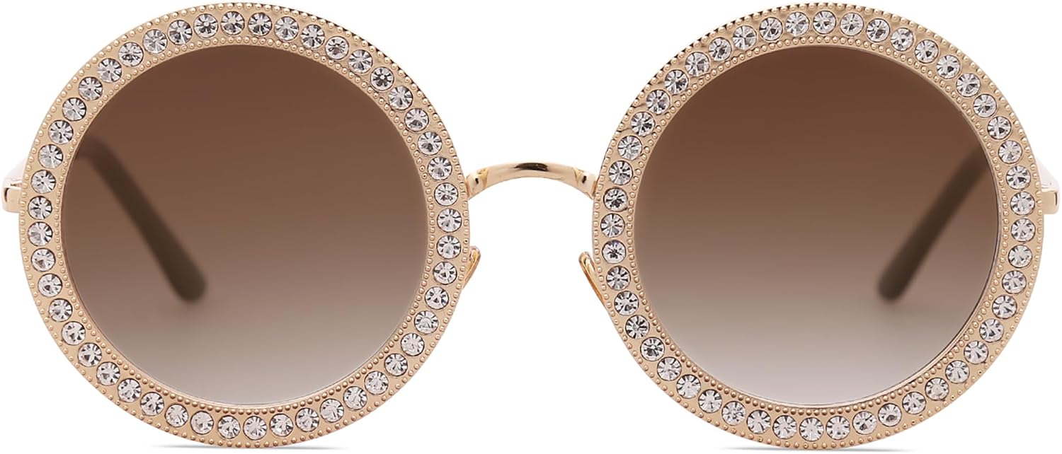 SOJOS Shining Oversized Round Rhinestone Sunglasses Festival Gem Sunnies SJ1095 - Image 4