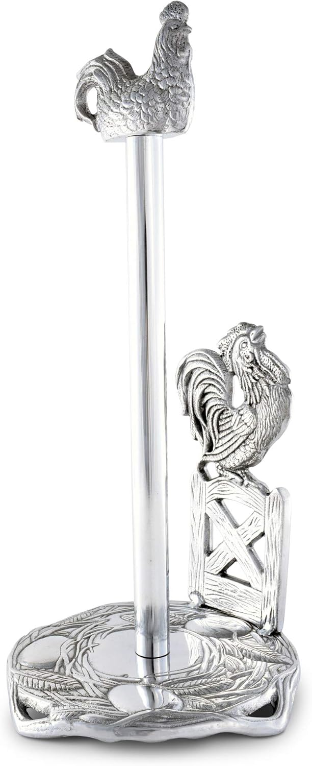 Arthur Court Aluminum Farmhouse Rooster Country Decorative Countertop Paper Towel Holder Metal 14 inch Standing Tall
