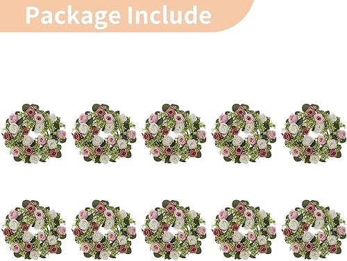 Miniatura 6 de Centros de mesa de flores NUPTIO para mesa de boda 10 piezas de 14 pulgadas de diámetro, coronas grandes de flores artificiales rosa polvoriento y