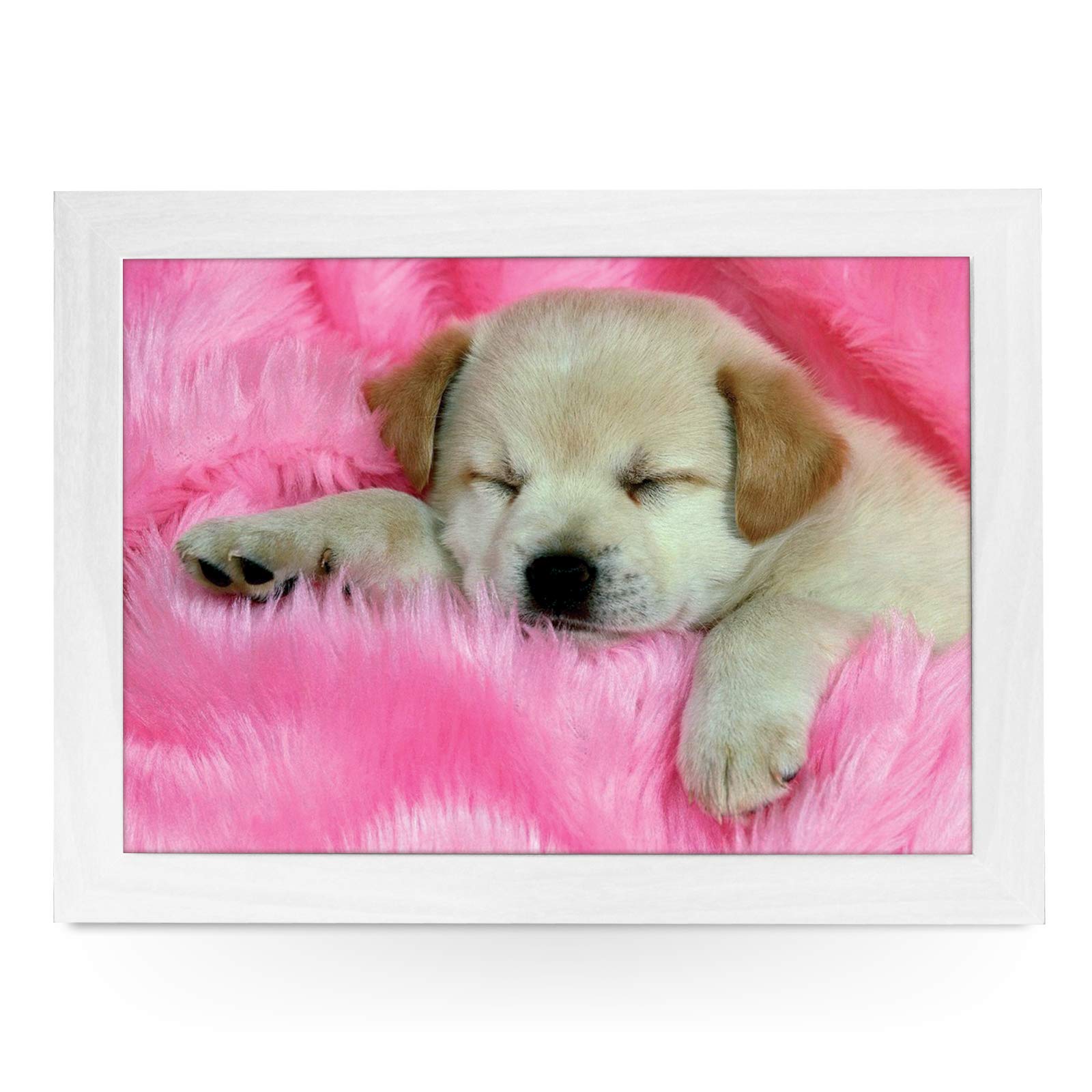 yoosh Portable Lap Desk Tray (Labrador Puppy) Handmade Wooden Frame, Beanbag Cushioned Bottom | Computers, Laptops, Meals, Food | L0012 White