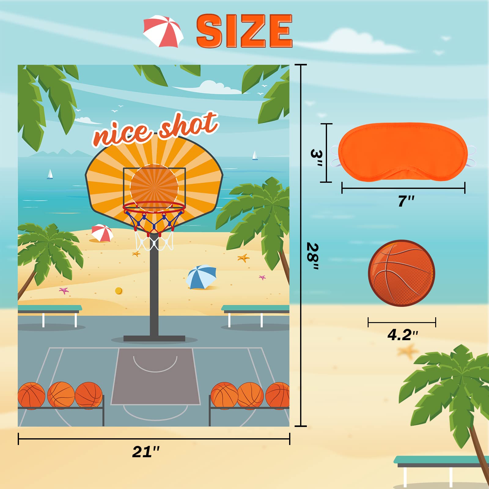 WERNNSAI Basketball Party Games - Pin The Basketball on The Hoop Sports Themed Party Decorations Fun Games Supplies Supplies with 24pcs Ball Stickers for Kids Boys