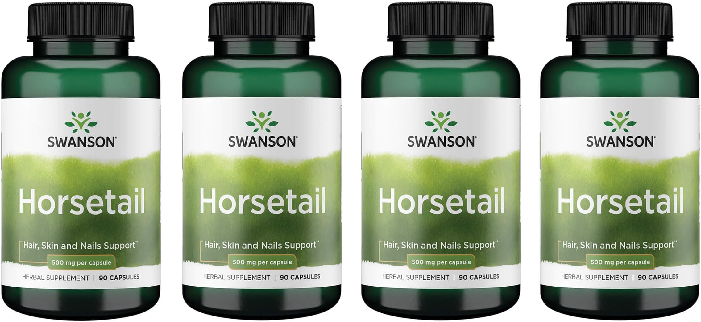 Swanson Horsetail - Herbal Supplement Supporting Healthy Hair, Skin & Nails - Natural Ingredients for Bone Health & Urinary Tract Support - (90 Capsules, 500mg Each) (4 Pack)