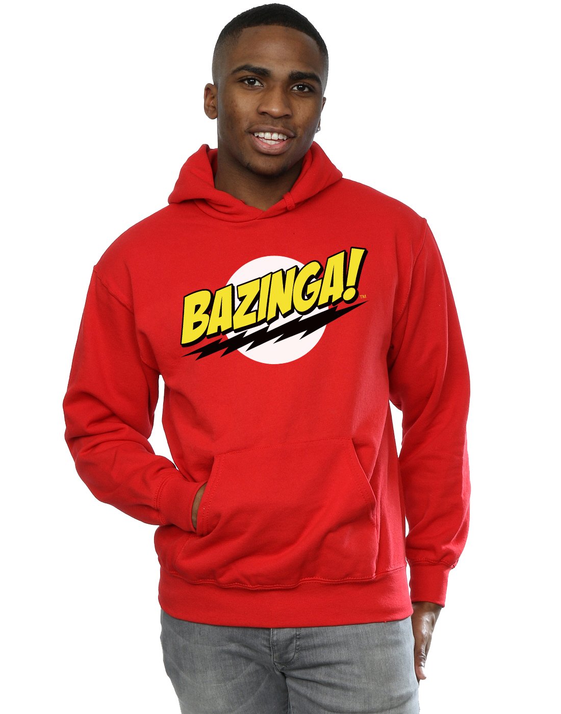 Absolute Cult Official Licensed The Big Bang Theory Sheldon Bazinga Men's Hoodie - Premium Comfort & Official Merchandise UK - Machine Washable - Officially Licensed - Unisex Red
