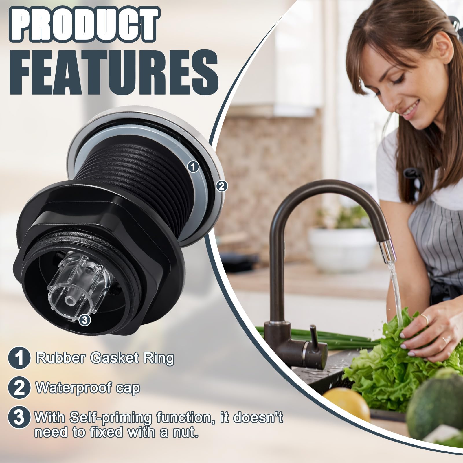 Botón superior del fregadero con reemplazo de manguera de aire, botón de interruptor de aire para eliminación de basura, interruptor activado por aire, piezas de eliminación de basura Ketofa