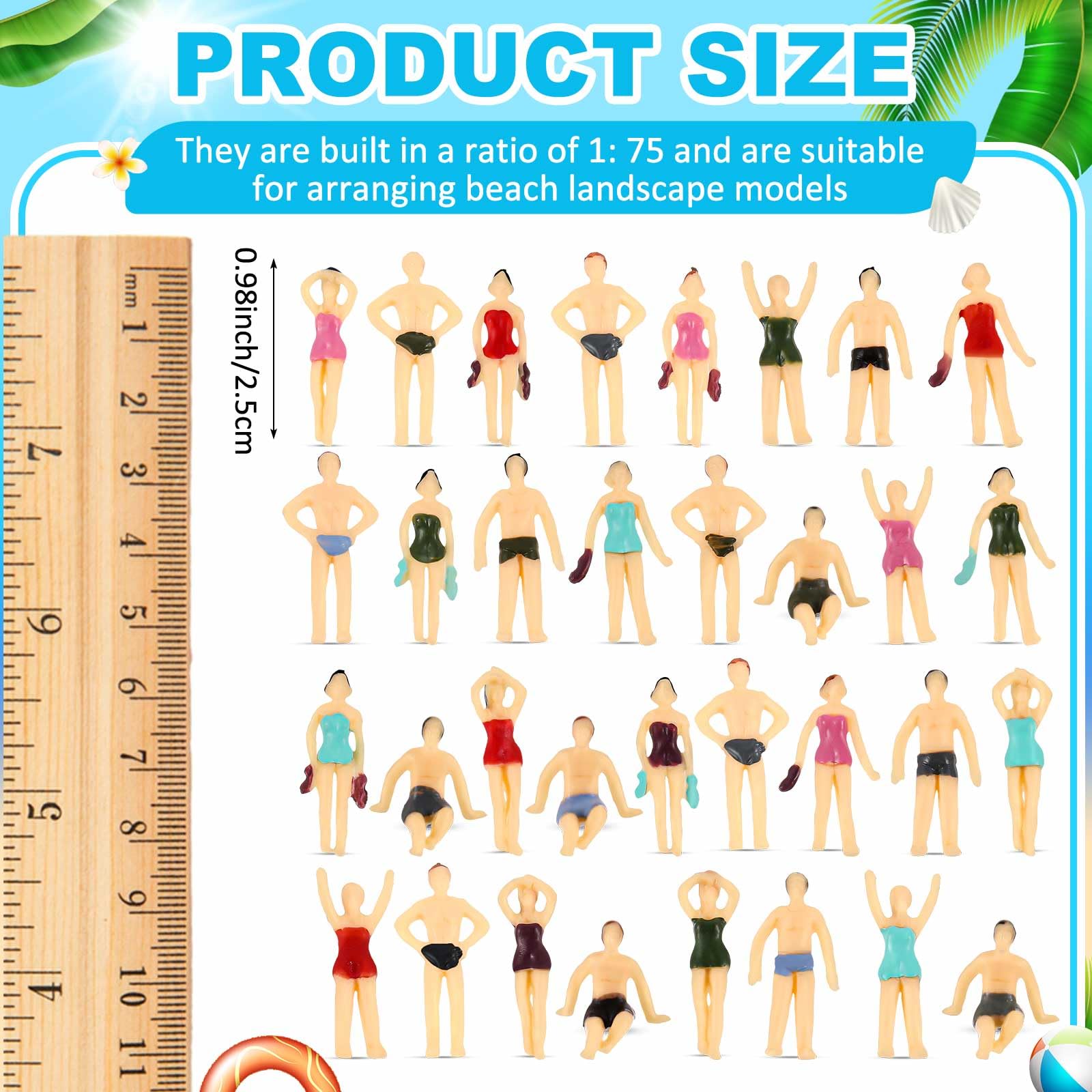 Namalu 50 Pcs 1: 75 0.98" Ho Scale Miniature People Figures Beach Swimsuits Figurines Standing Painted Mini People Set Miniature Dollhouse Accessories Cake Decor for Swimming Pool Beach Party Favor - Image 2