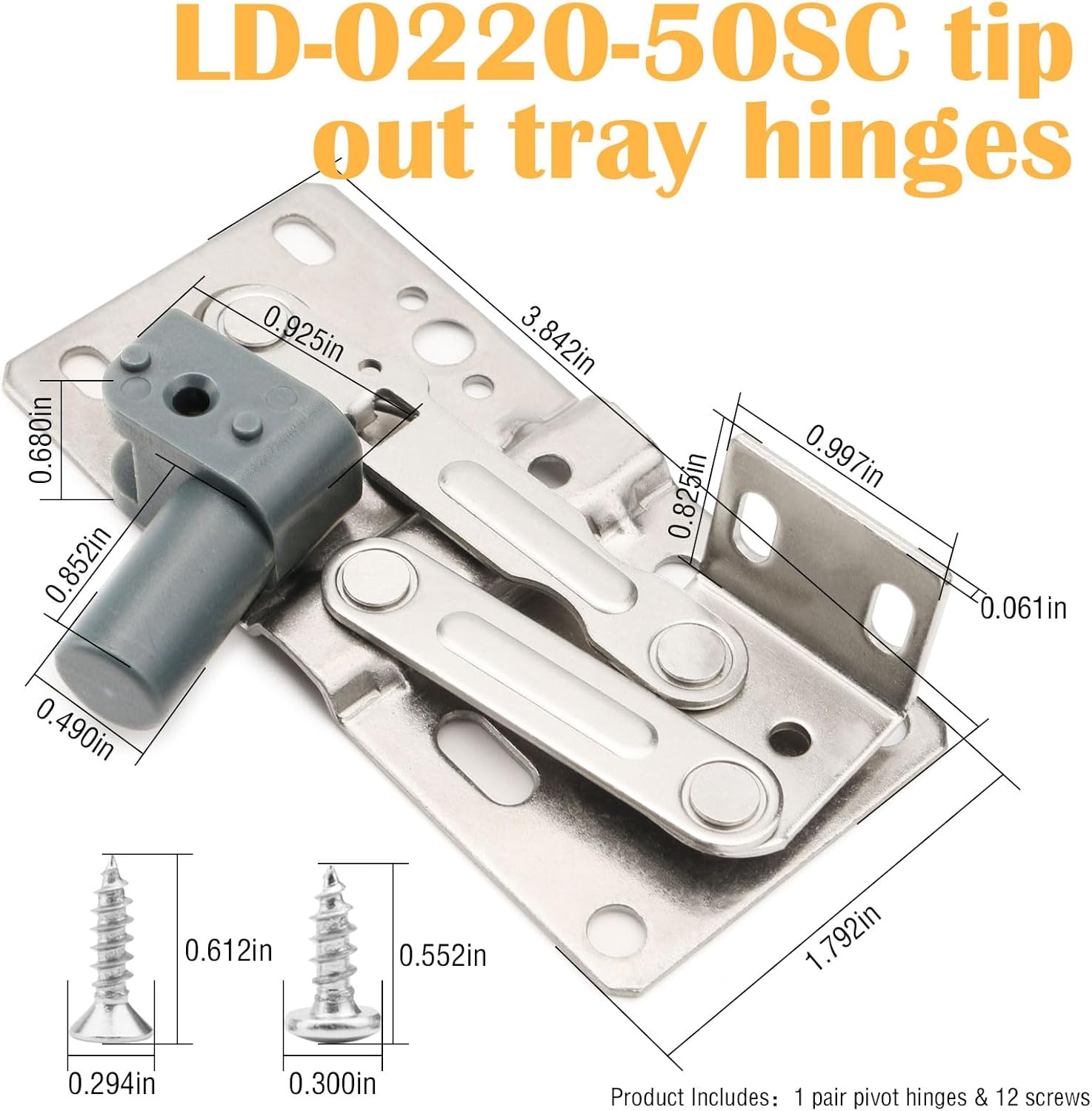 2 Pack LD-0220-50SC Soft Close Pivot Tip Out Tray Hinges for Kitchen Cabinet,Toy Box,Sink Tray Tilt-up Door, Tip Out Tray for Sink,Mute Soft Close Hinges with Screws