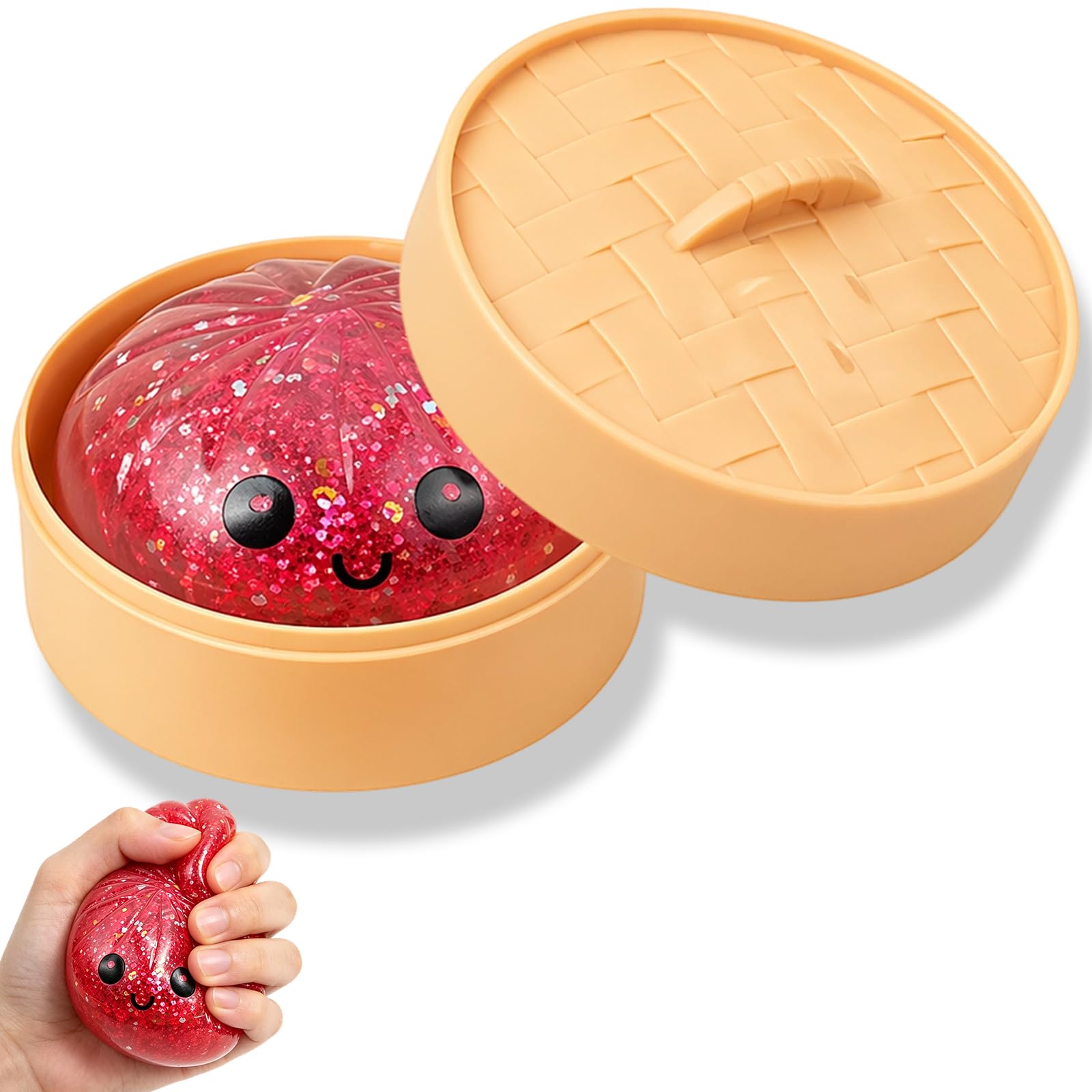 Squishy Dumpling Item, Stress Relief Sensory Item, Soft and Squeezable Design, Ideal for Relaxation and Focus, Deep Red Colour
