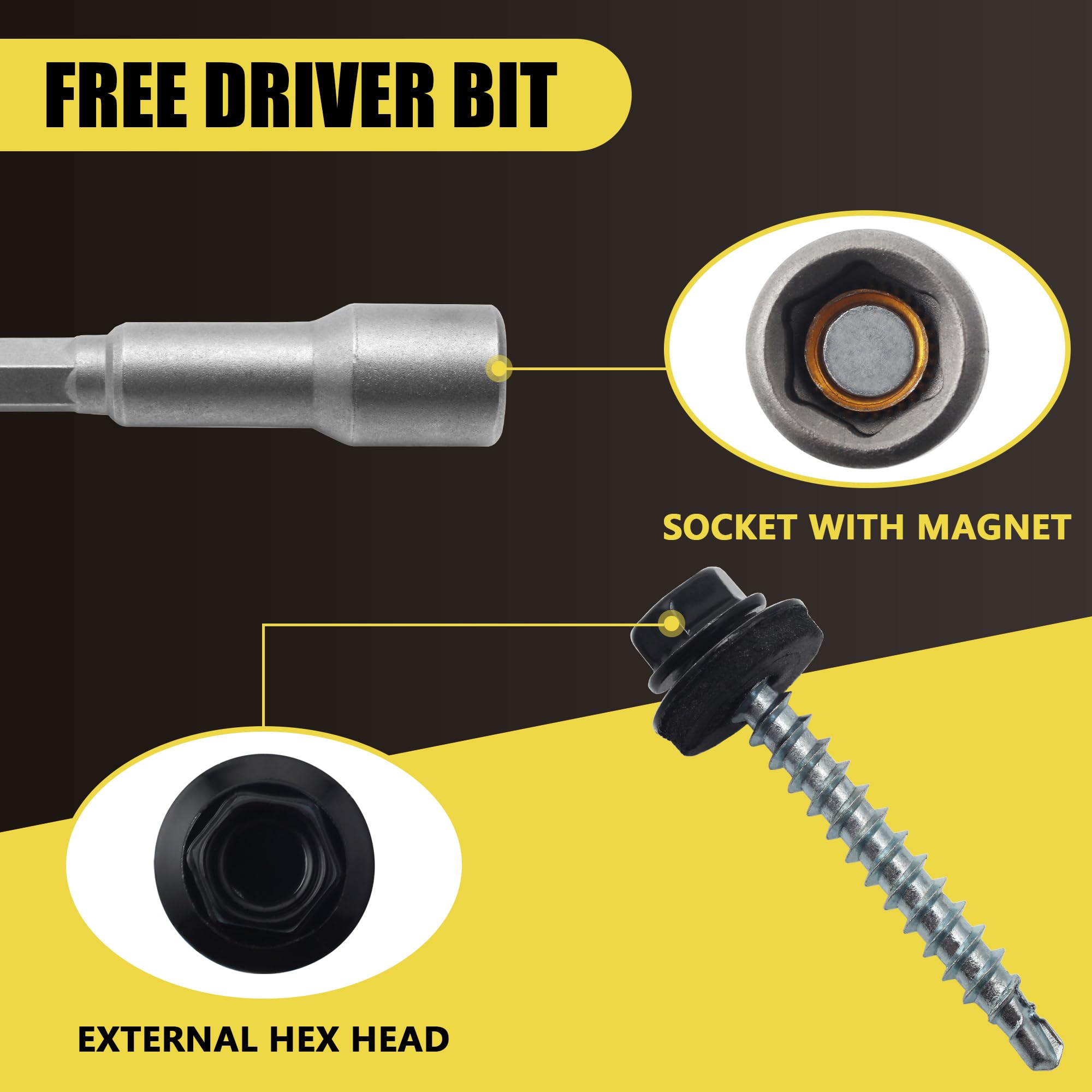 Black Hex Roofing Screws - Self-Drilling Metal Fasteners -5