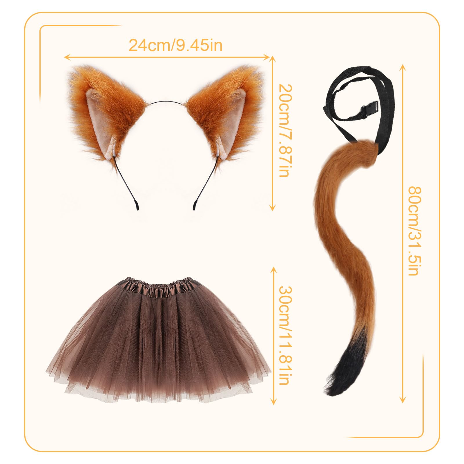 FUIPVGI 3 Pieces Fox Costume Included Faux Ears Headband Tail Tutu Skirt Set for Adults Kids Dress Up Fox Cosplay Halloween Costume Stage Show(brown) - Image 2