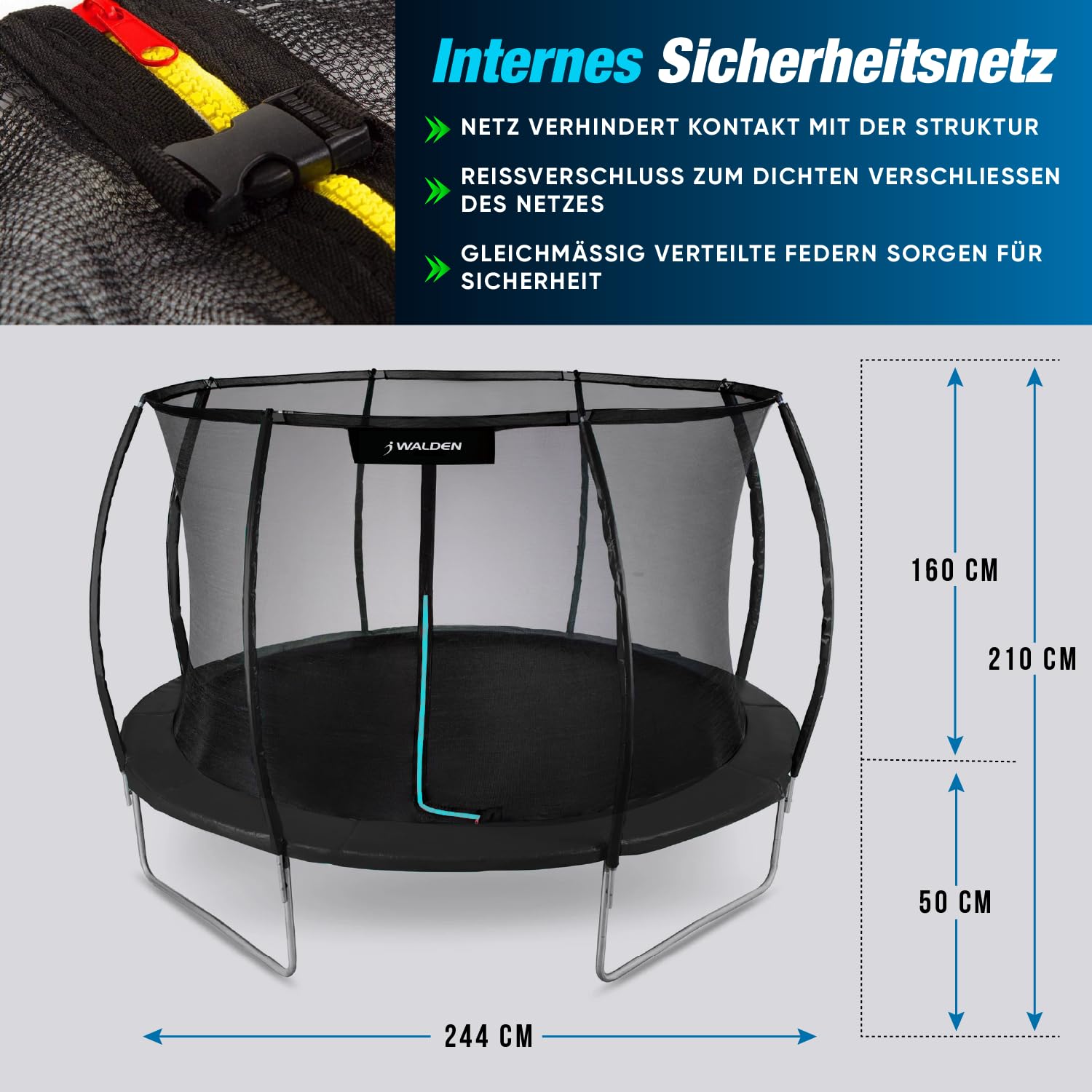 Trampolin Outdoor, Gartentrampolin Ø 244 cm 8 FT Zertifiziert Trampolin mit Sicherheitszaun und Gepolsterte Stangen für Kinder Indoor Outdoor Fitness, Belastbar bis 100kg