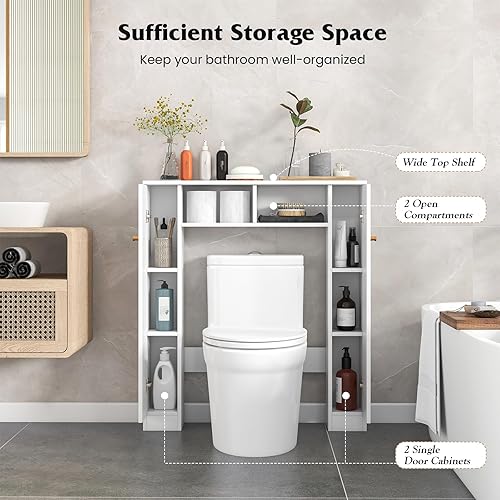 Miniatura 8 de Tangkula Armario de almacenamiento sobre el inodoro, organizador independiente sobre el inodoro con estantes ajustables de 10 niveles y barra