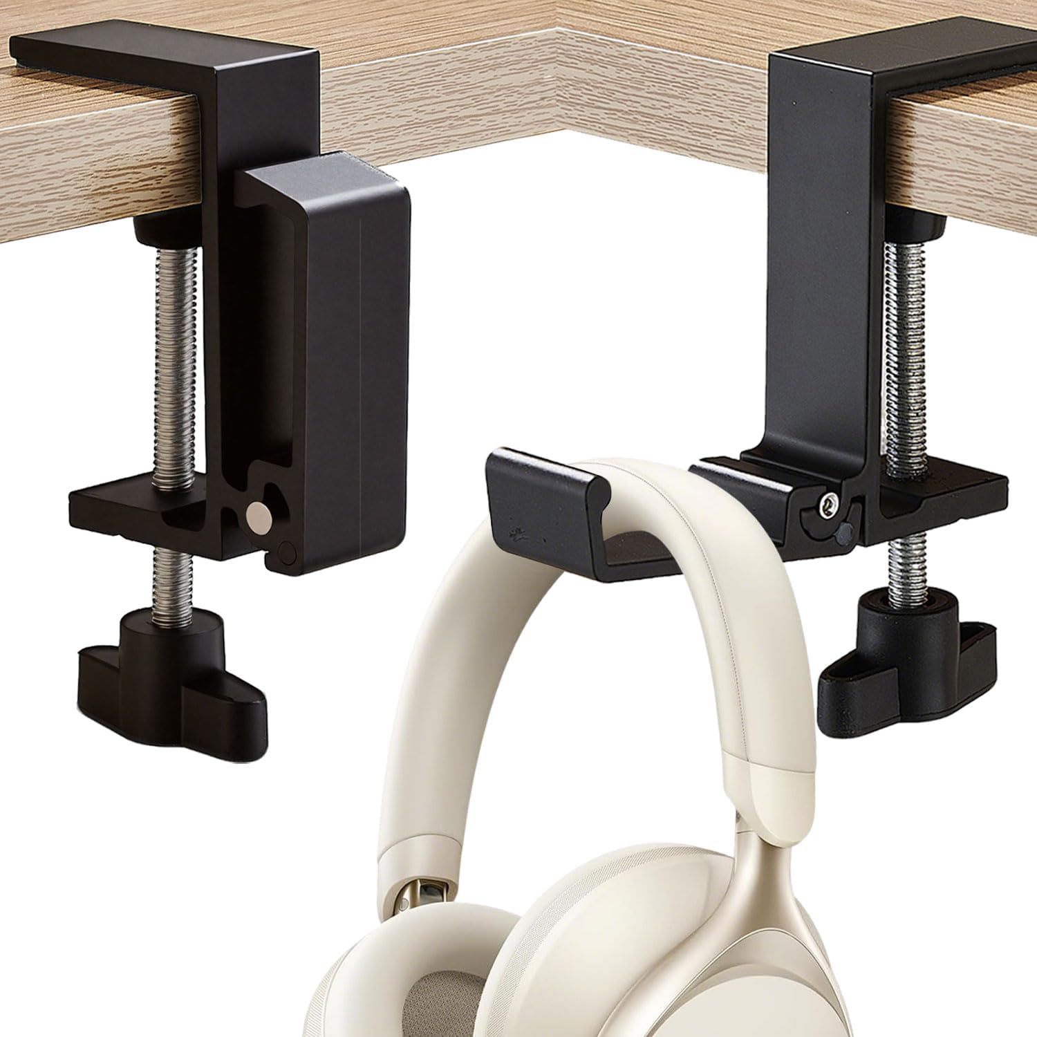 Foldable Under Desk Headphone Stand | No-Drill Metal Clamp Hook for Gaming Headset, Backpack & Cables | Anti-Scratch Office Organizer (Black)-image-46