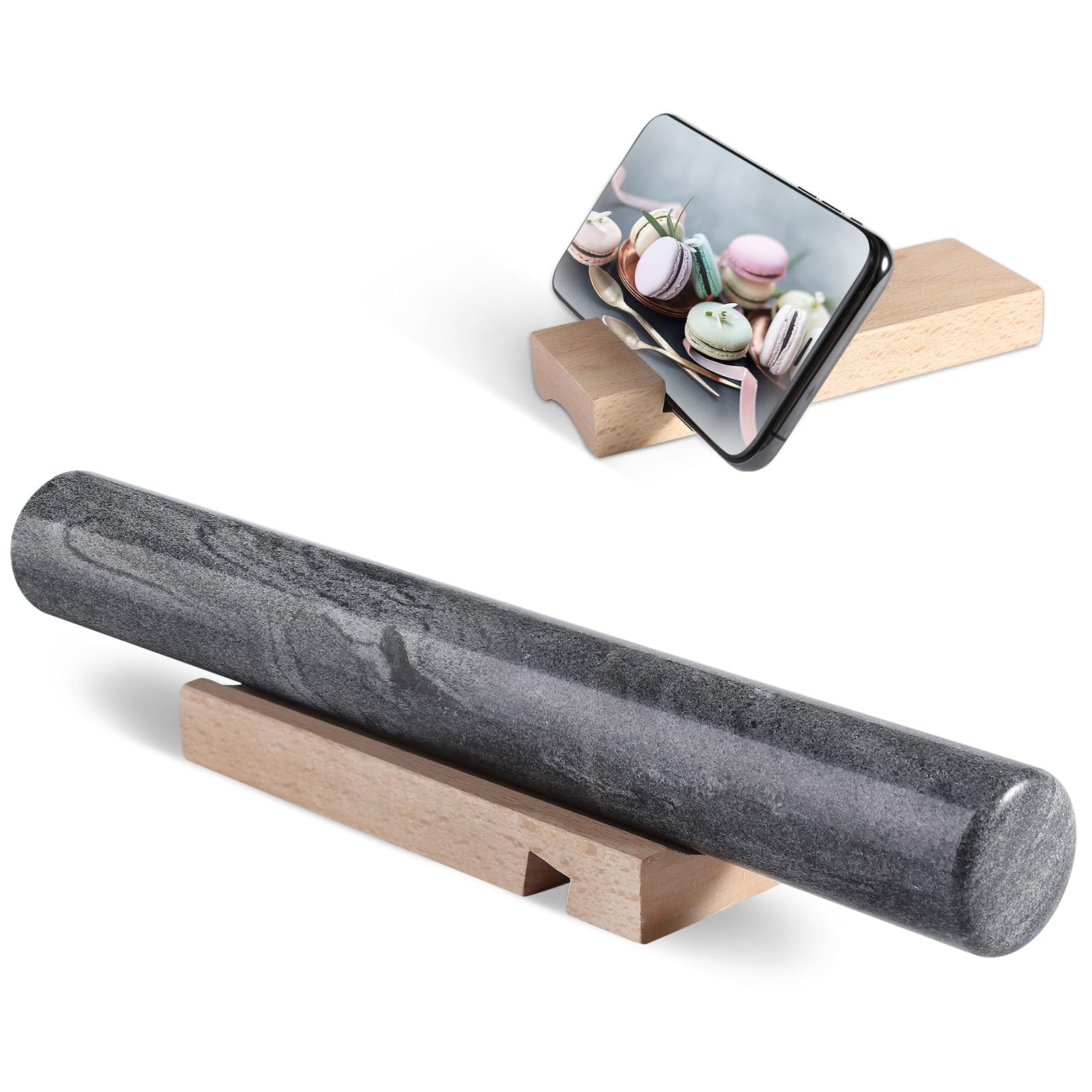 Koville Rodillo francés de mármol natural africano, rodillo antiadherente de 12 pulgadas para hornear, rodillo de masa para pasta, albóndigas, fondant, pastel, pan, pizza, herramientas de cocina para