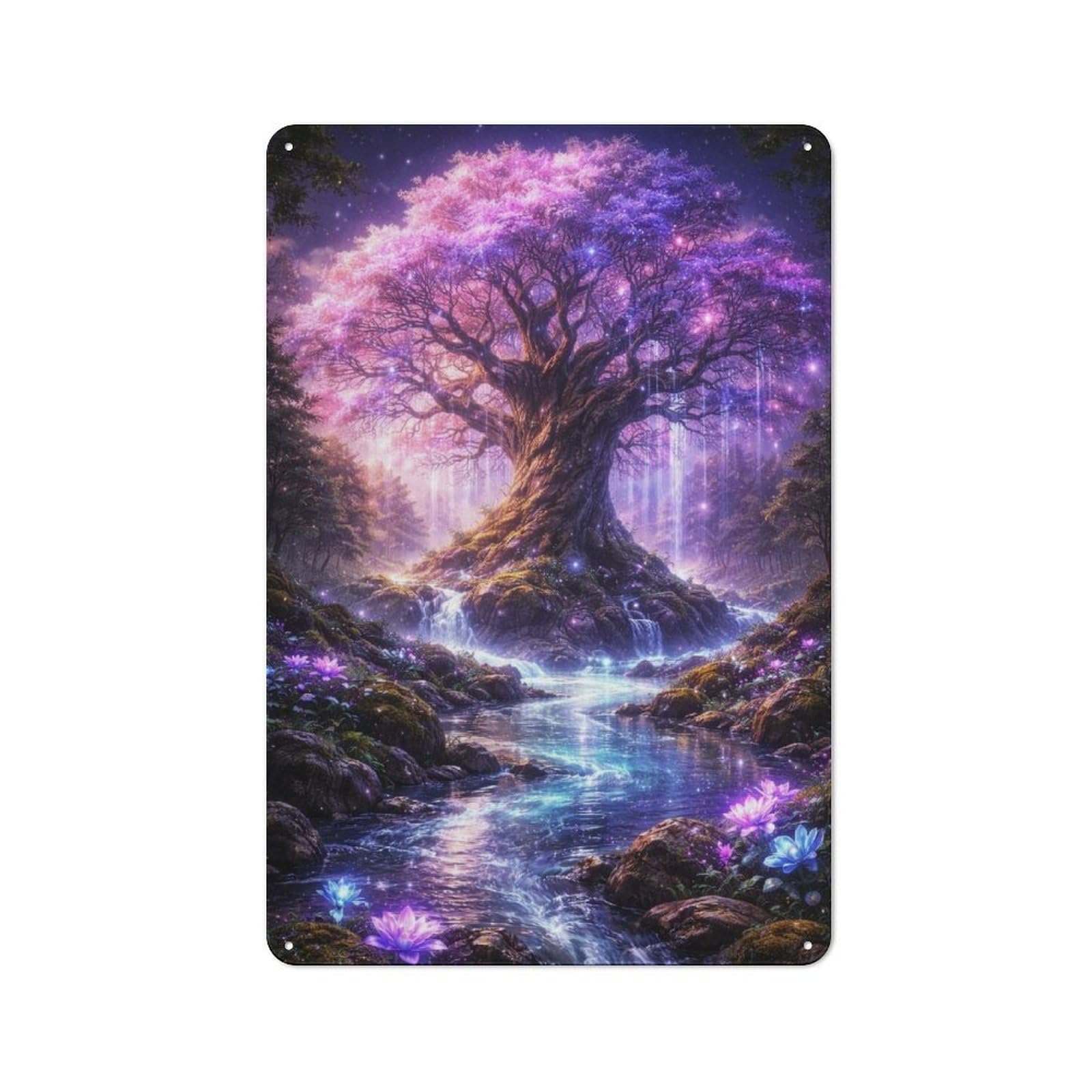 Junmoney Style-21 Vintage Vintage Metal Sign 30X20cm Featuring Enchanted Forest Tree With Waterfalls, Restaurant Wall Art For Takeaway, Bar, Kitchen Or Counter Area