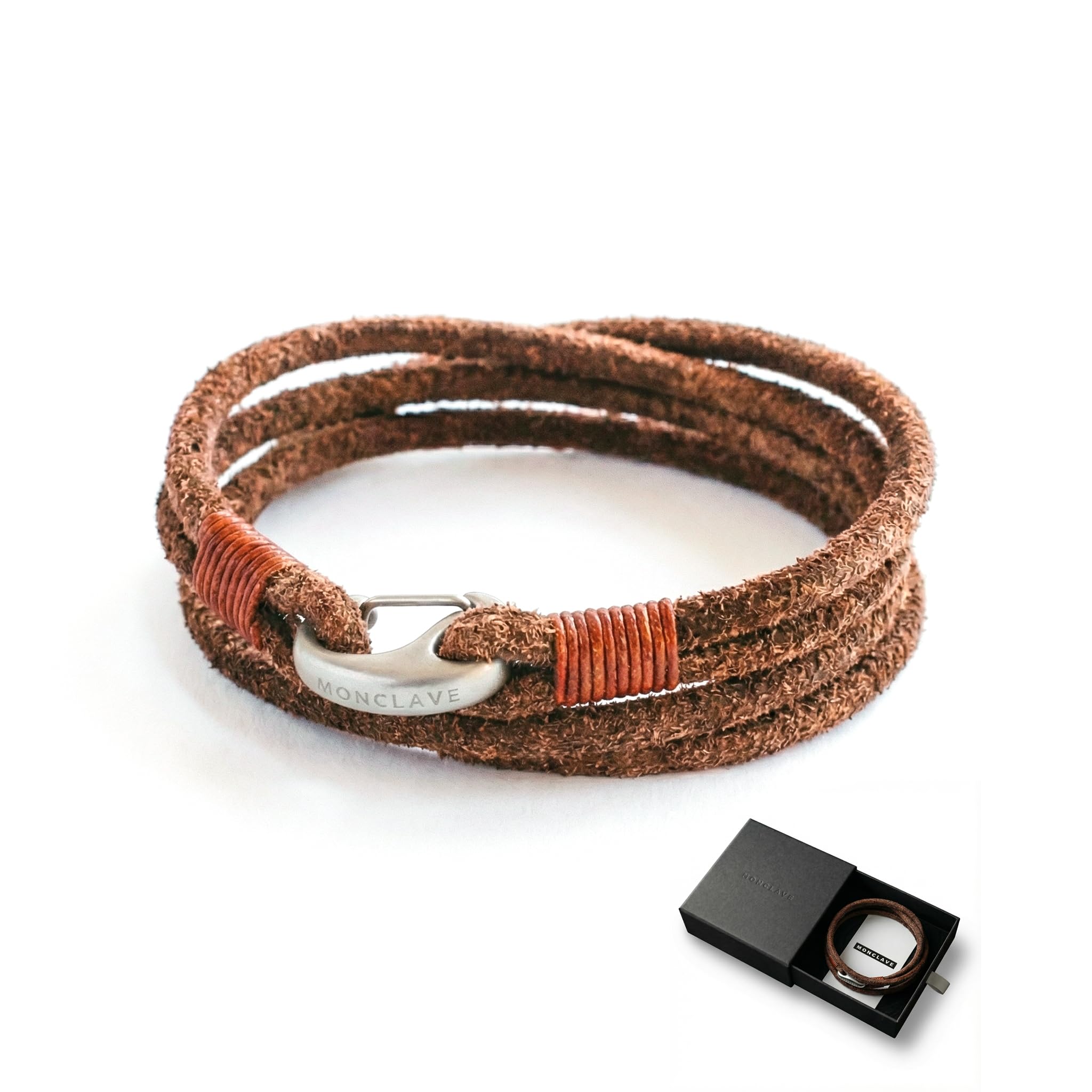 MONCLAVE Genuine Suede Leather Double Wrap Bracelet, Minimalist Unisex Wristband, Matte Finish Clasp, Premium Eco Friendly Gift Box Included