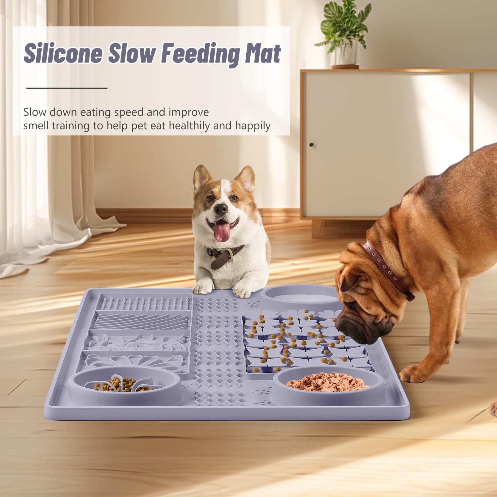 Tapete Grande de Silicona para olfatear de 32'' x 20'', tapete para lamer Perros con ventosas, alimentador Lento para Perros, Reductor del aburrimiento (Gris)