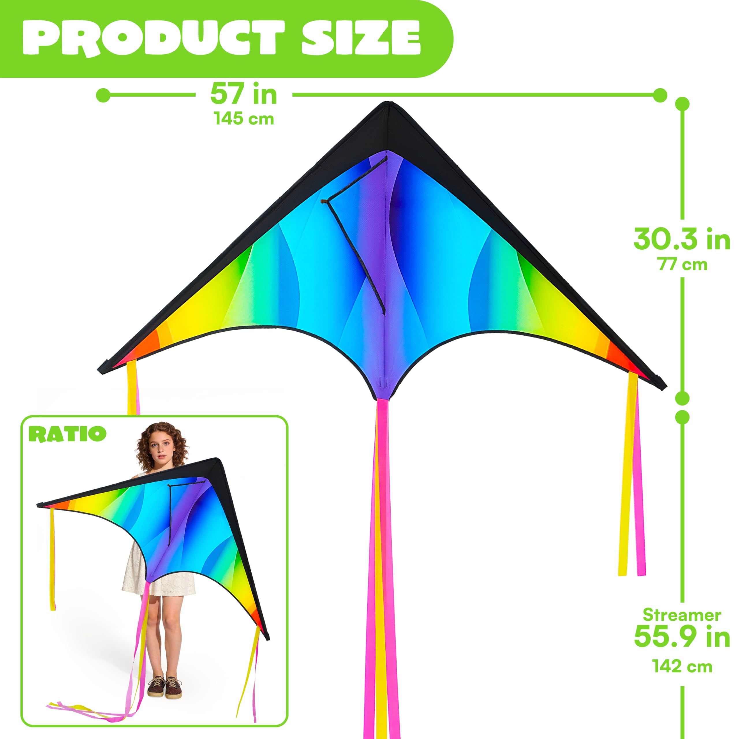 JOYIN - Cometa grande Delta arcoíris, de gradiente, fácil de volar, enorme, para niños y adultos, con cuerda de 328 pies, gran cometa de playa Delta para juegos y actividades al aire libre — view 5