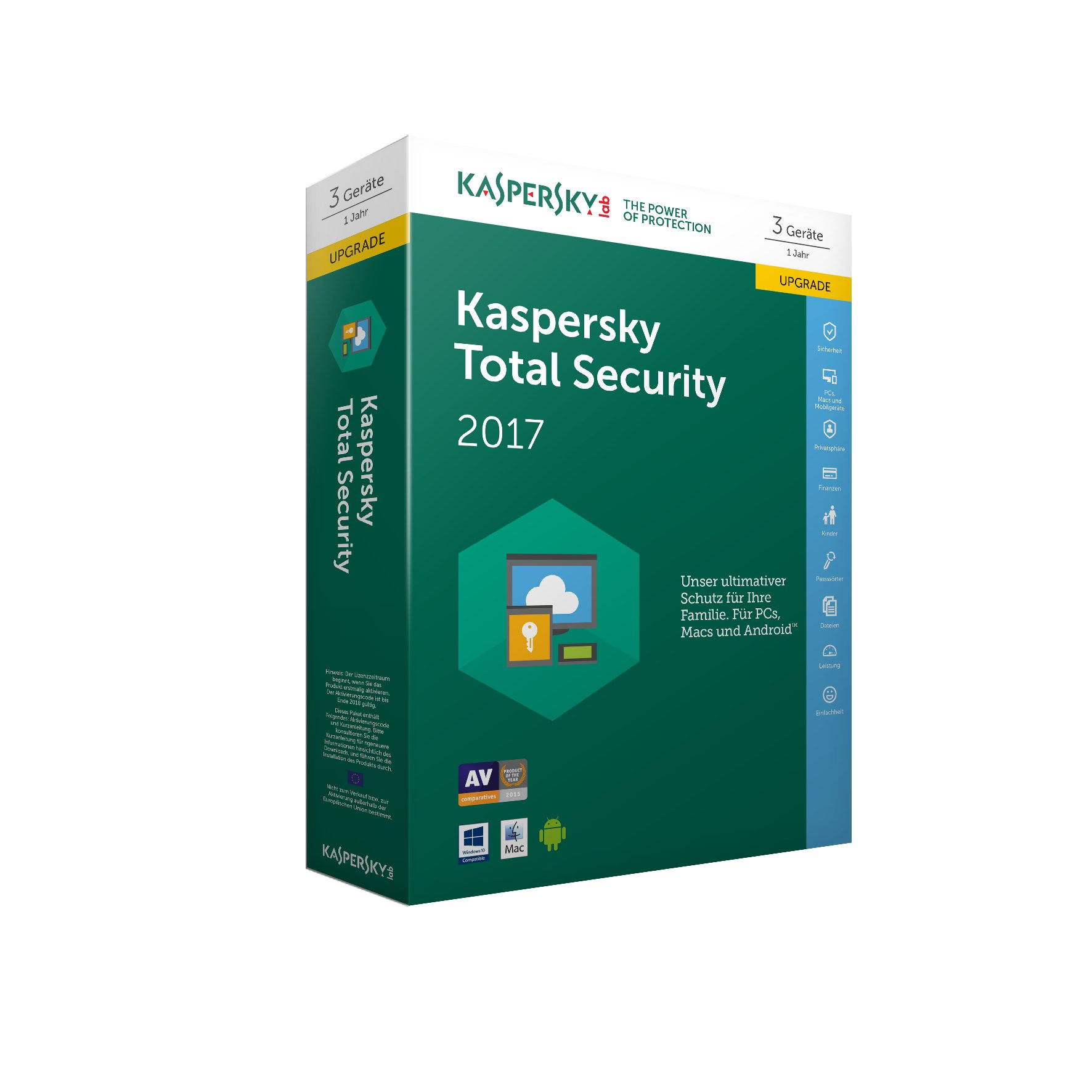 Kaspersky Total Security 2017 Upgrade | 3 Geräte | 1 Jahr | PC/Mac/Android | Download