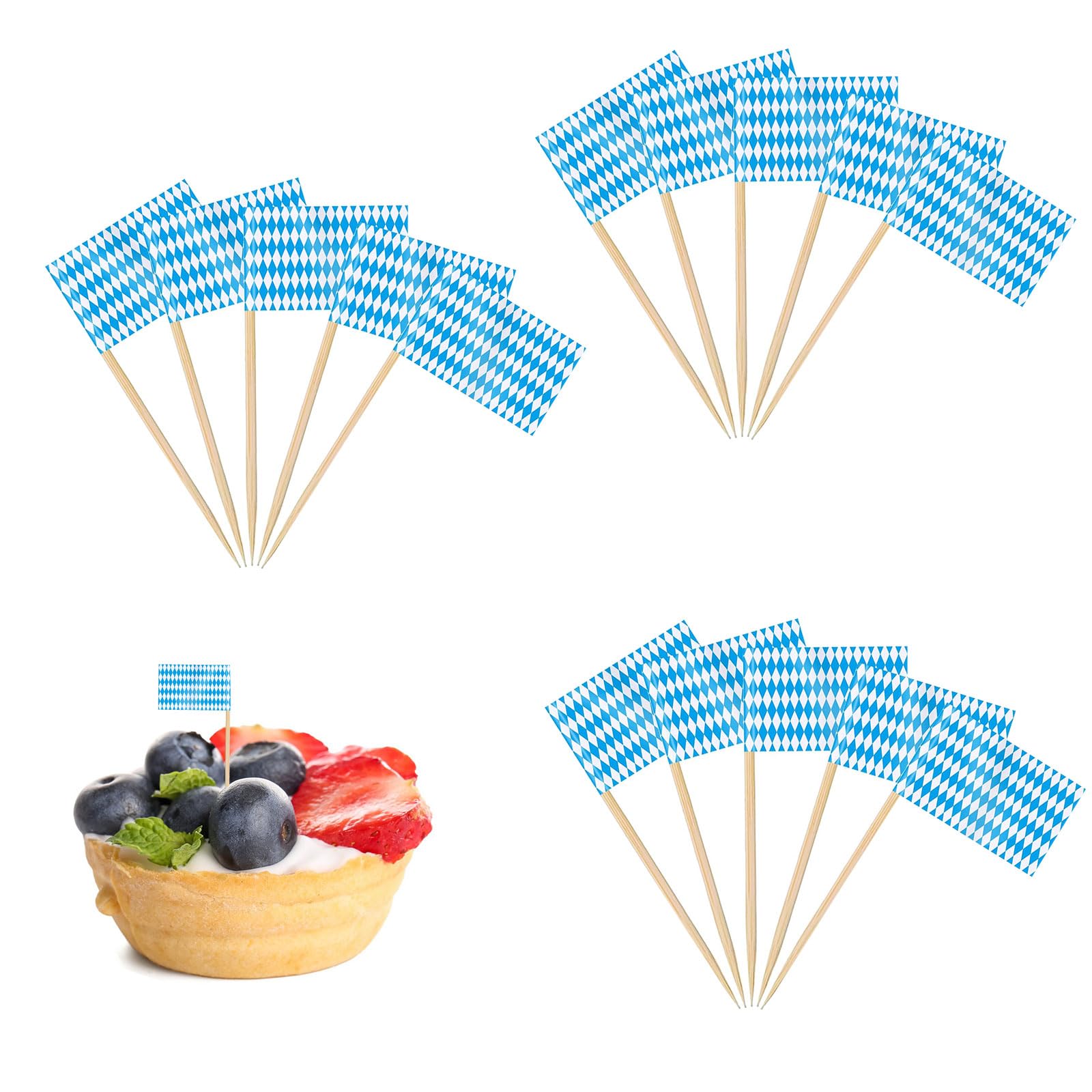 200 Cure-dents Décoratifs Oktoberfest Drapeau Bavière - Pour Fête Bavaroise, Cocktails, Cupcakes - Longueur 6,5 Cm - 4