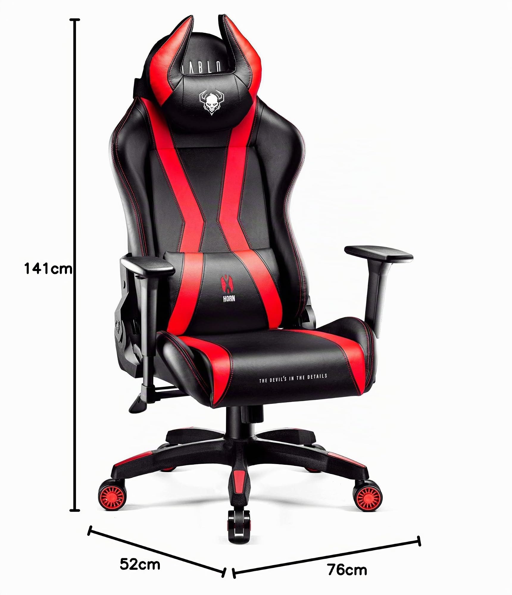 DIABLO X-Horn 2.0 Sedia da Gaming Gamer Poltrona da Ufficio Scrivania Girevole Braccioli 3D Design Ergonomico Supporto Lombare Meccanismo di Inclinazione Nero-Rosso Normal (L)