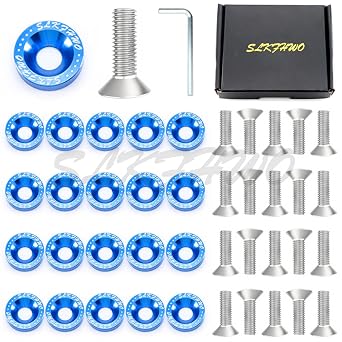6063-T6 Hard Aluminum Alloy Fender Washer 20 Pieces CNC Precision Machining Bumper Engine Compartment JDM Car Accessories Engine Dress up kitRoyal Blue