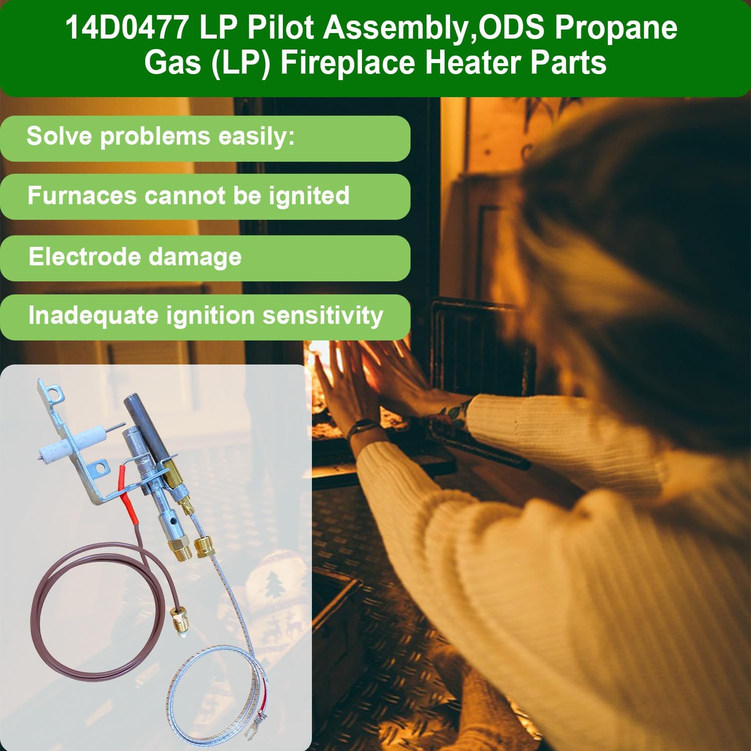 14D0477 LP Pilot Assembly,ODS Propane Gas (LP) Fireplace Heater Parts Compatible with Empire,FMI, Desa,Part Number LPG8414 103778-01 Replacement Pilot Assembly for Vent Free Gas Log Fireplaces