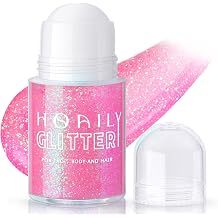 HOSAILY Roll-on Holographic Pink Body Glitter Gel for Face Hair, Chameleon Color Changing Glitter Gel Under Light, Chunky Mermaid Sequins Festival Party Rave Accessories Shimmer Halloween Makeup