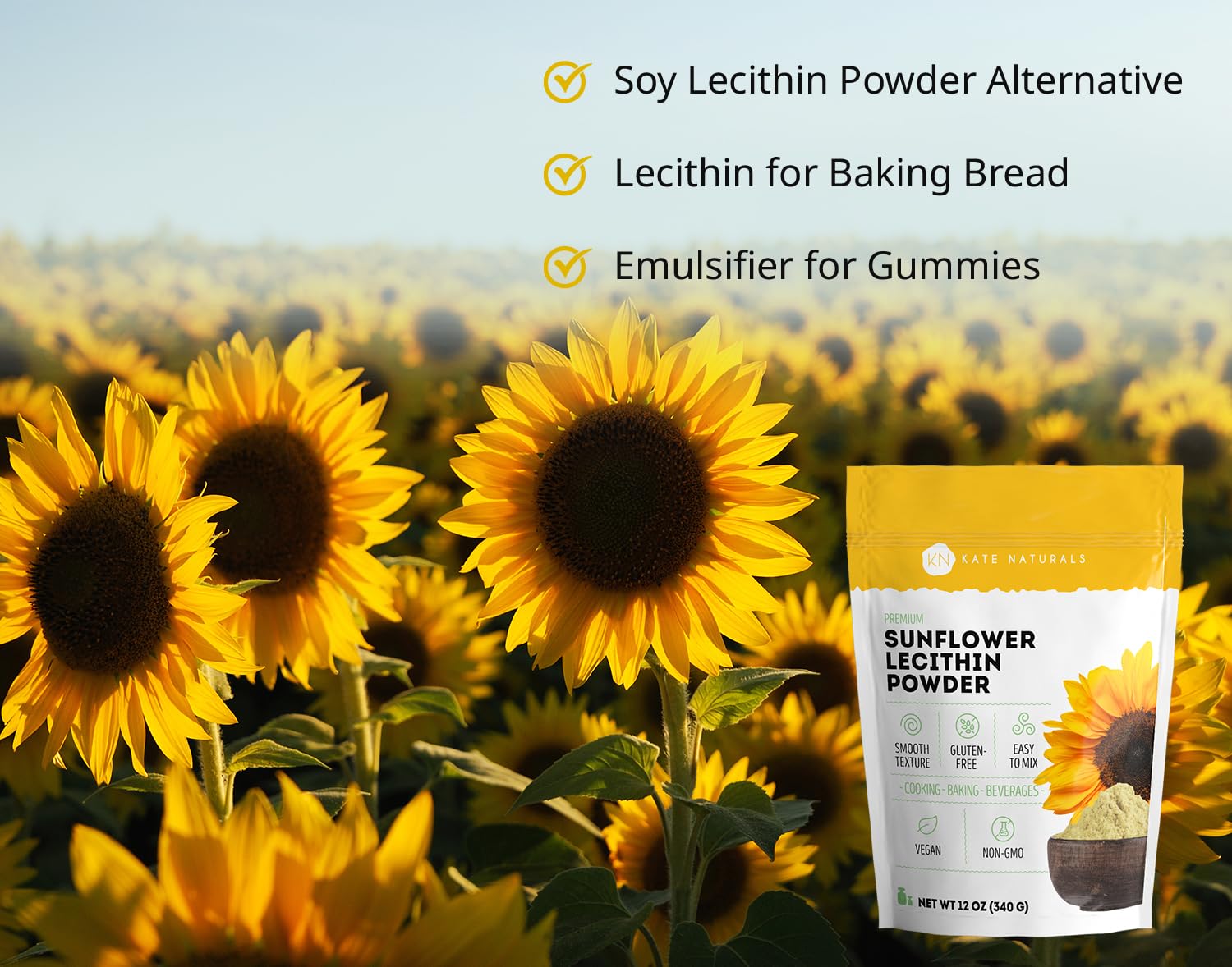 Kate Naturals Sunflower Lecithin Powder for Baking Bread & Cooking (12oz) — Amazon image 2
