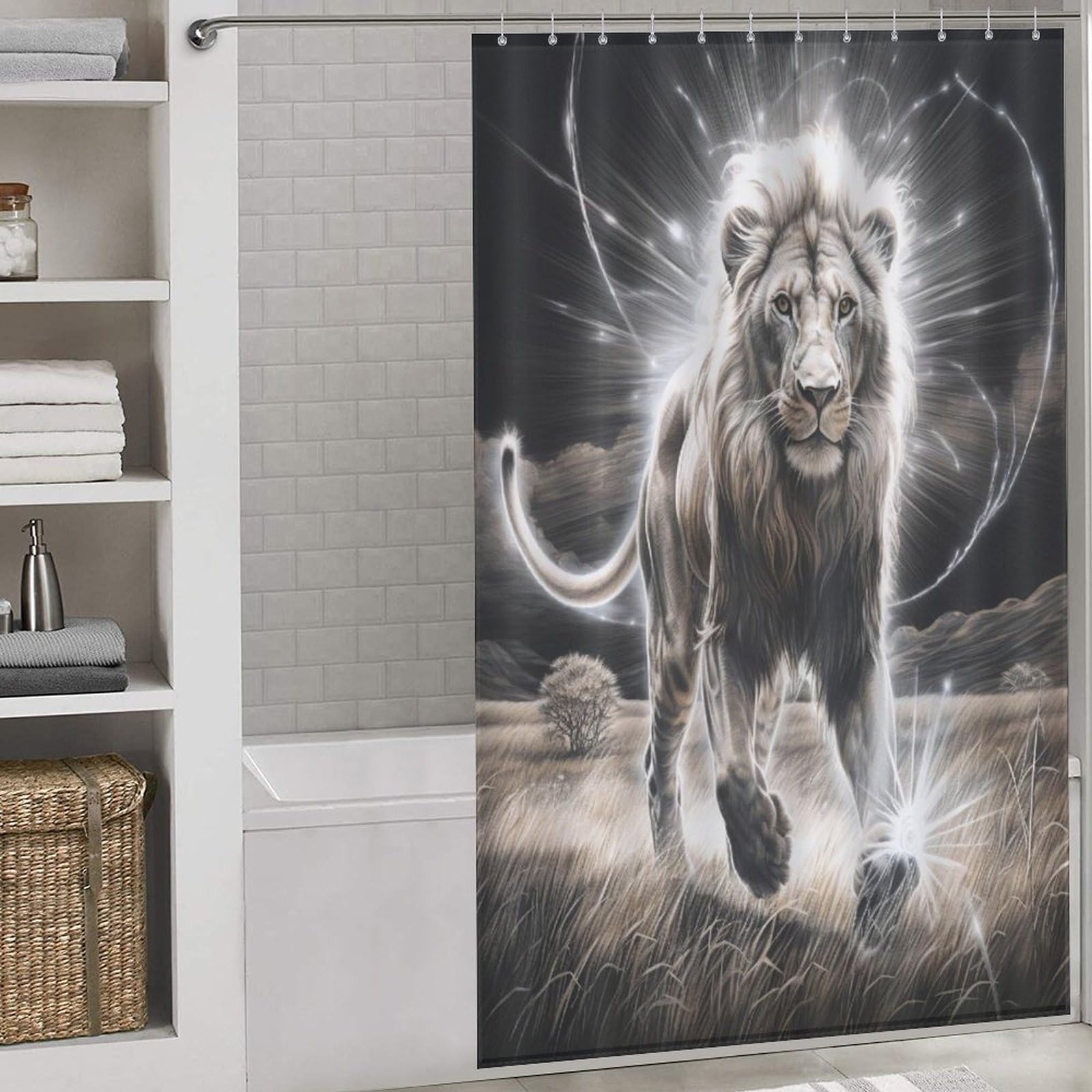 Rideau de douche en polyester de qualité supérieure motif lion, textile imperméable 140x183