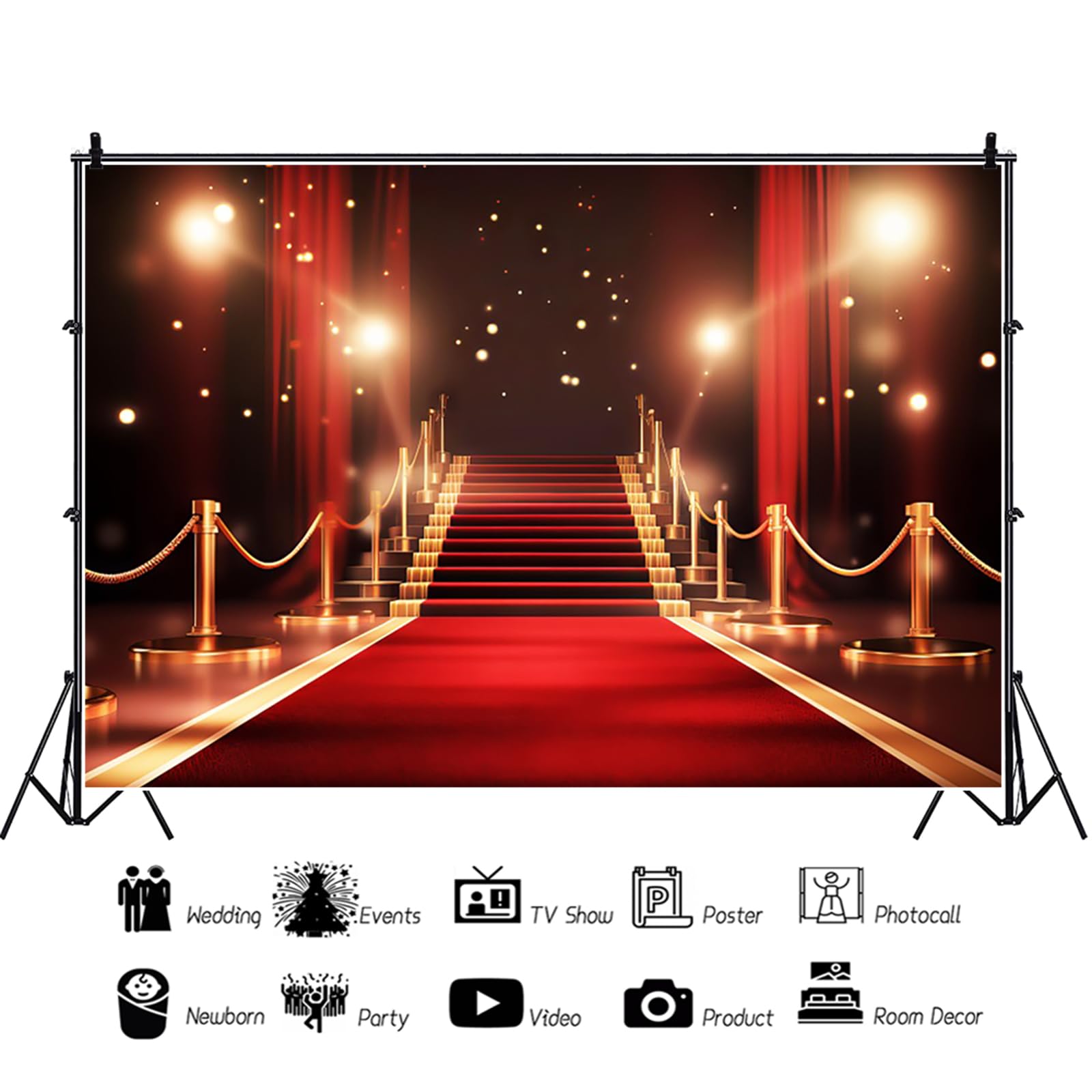 Rot Teppich Hintergrund 3x2.5m, Goldener Hintergrund für Fotografie, Party, Graduation