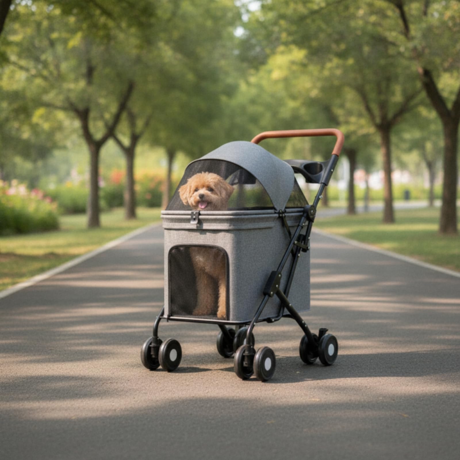 KESOTO Passeggino per Animali Carrozzina Cani Gatti Carrello Pet Trasportino con Chiusa Canopy in Rete Aerata Telaio Robusto in Acciaio al Carbonio Lino, Nero, color to 2, size to 2