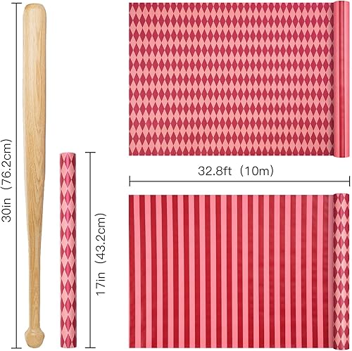 Miniatura 7 de RUSPEPA Rollo de papel de regalo reversible para niñas, mini rollo, rayas rojas y rosas y patrón de diamantes, papel de regalo navideño para