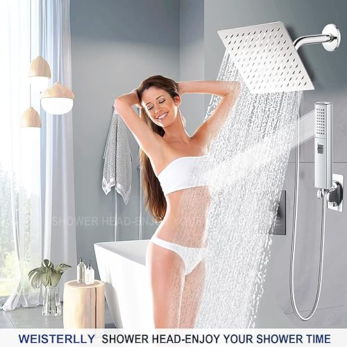 Miniatura 2 de Cabezal de ducha, cabezal de ducha de lluvia con mano, cabezal de ducha de acero inoxidable de alta presión de 6 pulgadas, combo de ducha de mano de