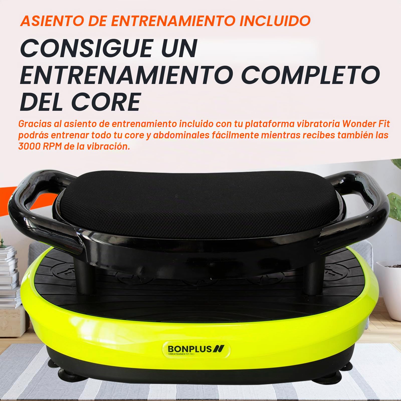 Plataforma Vibratoria de Fitness | con Asiento Profesional de Fitness | Incluye Bandas Tensoras y Mando a Distancia | Pantalla LCD | Entrena Todo el Cuerpo | Potencia 200W | Fitness