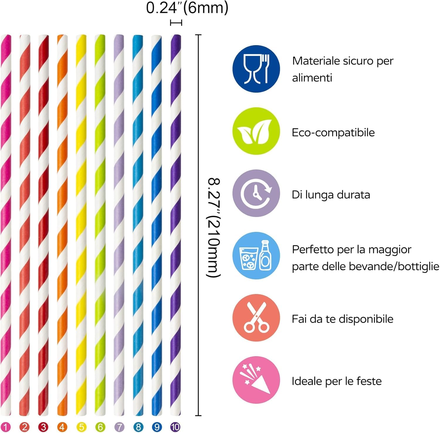 100 Cannucce Di Carta Metallizzato Argento – Biodegradabili E Resistenti – Lunghezza 19.7 Cm, Diametro 0.6 Cm – Per Cocktail, Matrimoni E Compleanni