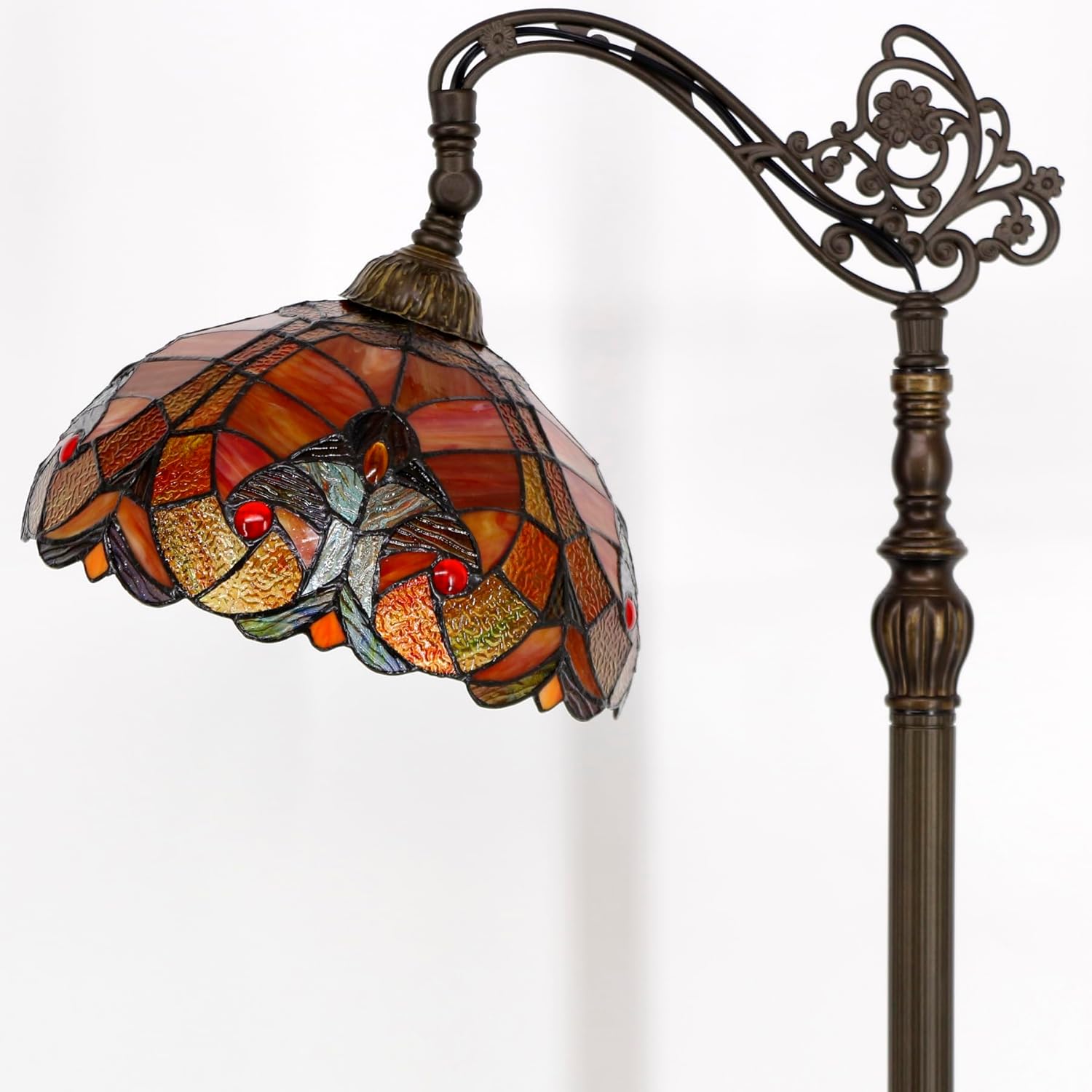 WERFACTORY Tiffany Floor Lamp Red Liaison Stained Glass Arched Lamp 12X18X64 Inches Gooseneck Adjustable Corner Standing Reading Light Decor Bedroom Living Room S160R Series