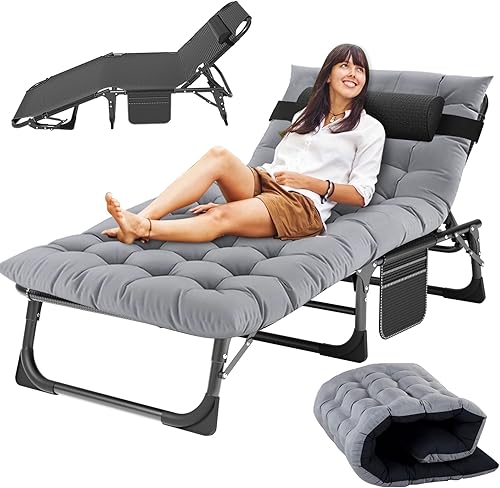 Miniatura 1 de Slsy Cunas para dormir para adultos, tumbonas plegables de 5 posiciones al aire libre, cama plegable portátil, silla de descanso para playa, césped,