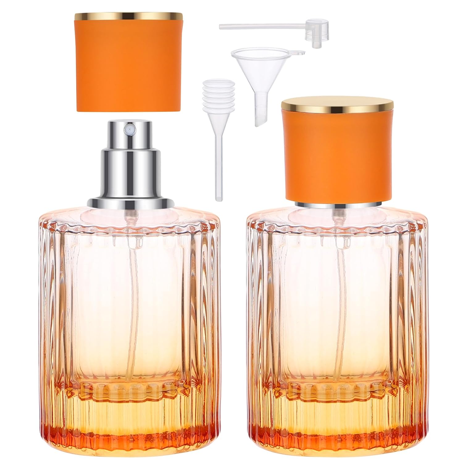 Segbeauty 1.7oz Travel Perfume Atomizer Refillable, 50ml Travel Perfume Spray Bottle, 2pcs Empty Cologne Sprayer Refill Bottle for Dispensing Orange, Cologne Atomizer for Men Women